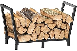 Minicloss 34 Inch Firewood Rack Outdoor Indoor, 2.7ft Wood Storage Rack Stand, Heavy Duty Fire Wood Holder for Fireplace（Black）