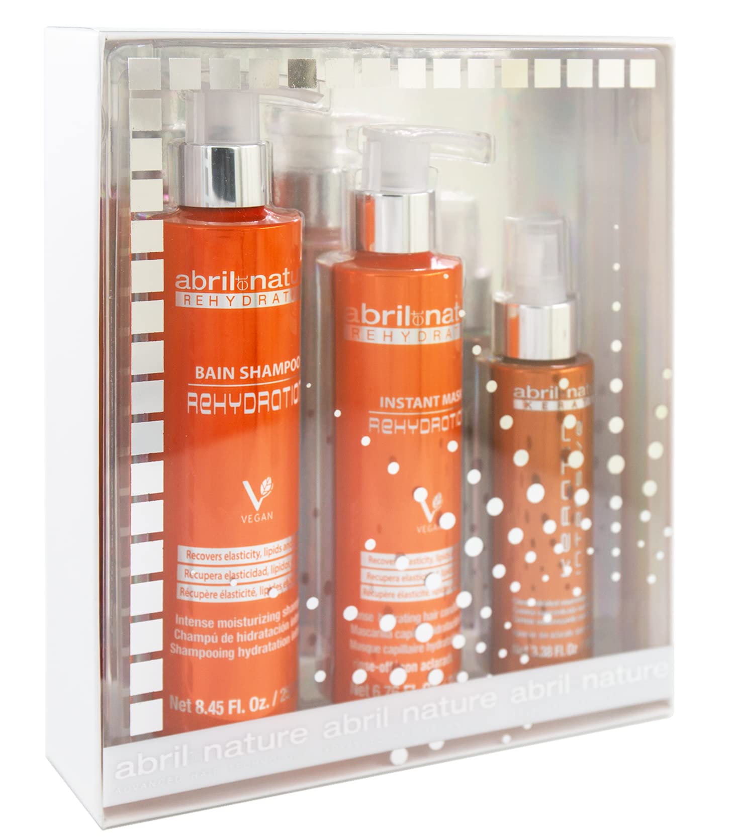 abril et nature - Professional Rehydration Hair Care Set - Maximum Hydration for Dry Hair - Shampoo, Conditioner, and Serum Pack - Restores Flexibility and Hair Health - 550 ml
