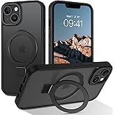 Telaso Magnetic for iPhone 14/iPhone 13 Case, Compatible with Magsafe with Magnetic Stand Ring Holder, Translucent Matte Back TPU Bumper Military Grade Protective Case for iPhone 14/iPhone 13, Black
