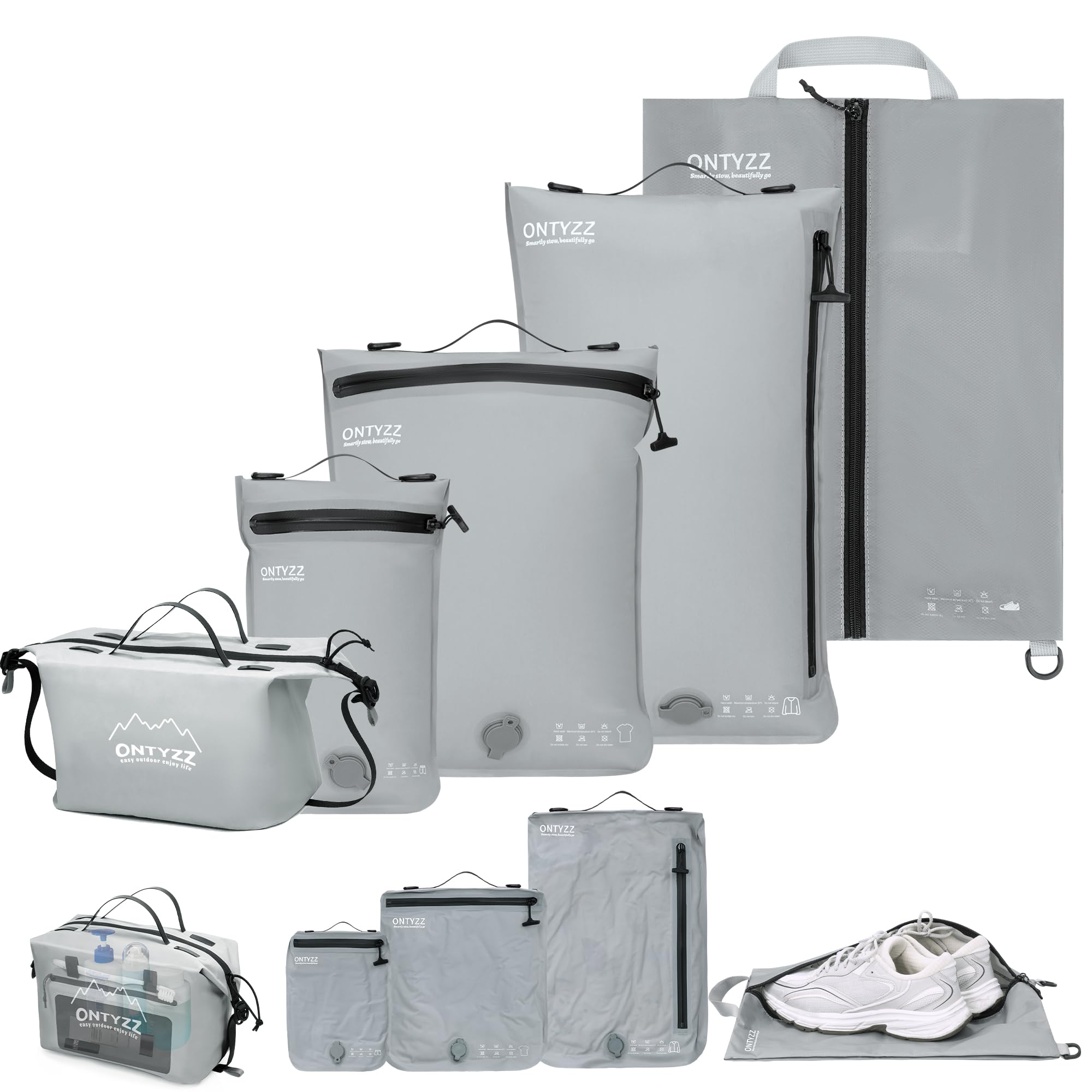 Suitcase Organiser Compression Packing Cube Set of 5 Reusable TPU Vacuum Bags with IPX8 Waterproof Zipper Vacuum Bags for Clothes Underwear Socks Shoes