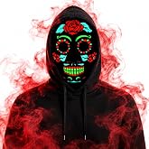 LED Day of the Dead Mask Light Up Sugar Skull Mask dia de los Muertos Mask | 3 Lighting Modes, for Men and Women, Adjustable, Breathable, Long Lasting, Perfect Fit
