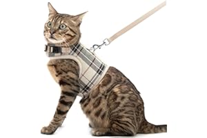 PUPTECK Soft Mesh Cat Vest Harness and Leash Set Puppy Padded Pet Harnesses Escape Proof for Cats Small Dogs Rabbits Bunny, Plaid Beige, XL