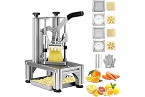 VEVOR Commercial French Fry Cutter with 4 Replacement Blades, 1/4" and 3/8" Blade Easy Dicer Chopper, 6-Wedge Slicer and 6-We