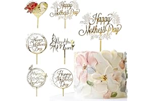BASEMMAHER Happy Mother's Day Cake Toppers, Glitter Gold Butterfly Flower Cupcake Acrylic Toppers for Girls Women's Birthday Mother's Day Mom Letter Cake Party Decorations Supplies (6 Pcs)