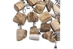 24Pcs Natural Picture Jasper Pendants with Stainless Steel Snap On Bails Nuggets Pendants with 3x7.5mm Hole for DIY Crafts Je