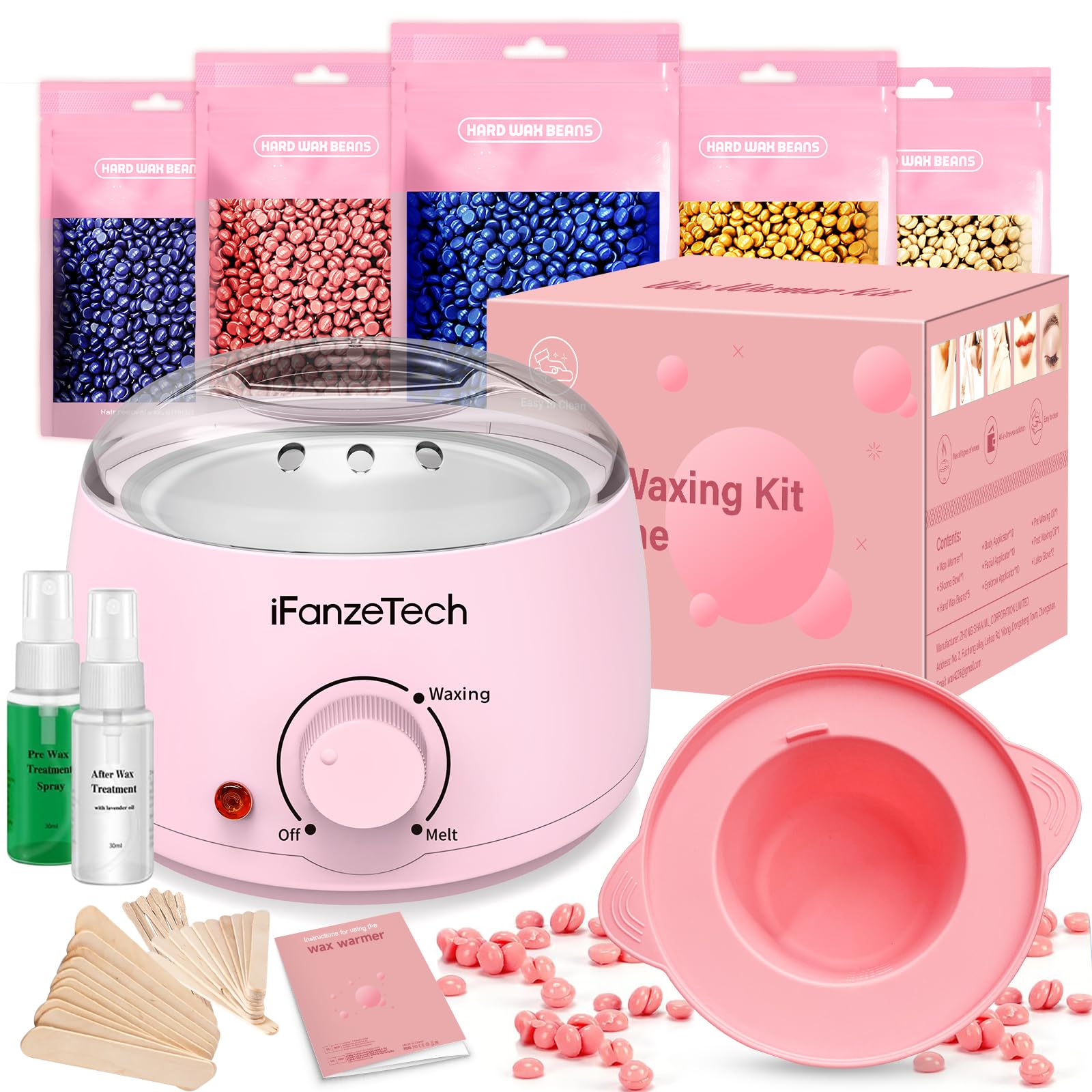 Waxing Kit, Wax Warmer, Wax Pot for Hair Removal: Wax Heater Kit for Waxing, 5 Packs Wax Beads and 30 Applicator Sticks, Painless Waxing Machine for Full Body