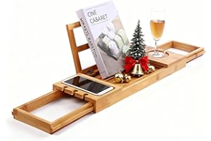 Utoplike Bathtub Caddy Tray, Bamboo Bath tub Tray with Adjustable Arms, Bath Table Holds Books/Tablets/Cell Phone/Towels/Food