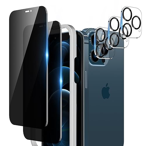 WHPXJY [2+3 Pack] iPhone 12 Pro Privacy Screen Protector with Camera Lens  Protector, Shatterproof, Bubble Free, Easy Installation, Tempered Glass