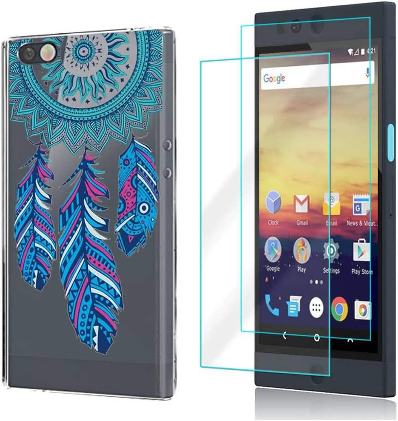 (3 in 1) for Nextbit Robin Case + 2 Pack Glass Screen Protector Slim Clear Soft TPU Silicone Phone Case Cover with (Feather) for Nextbit Robin Case