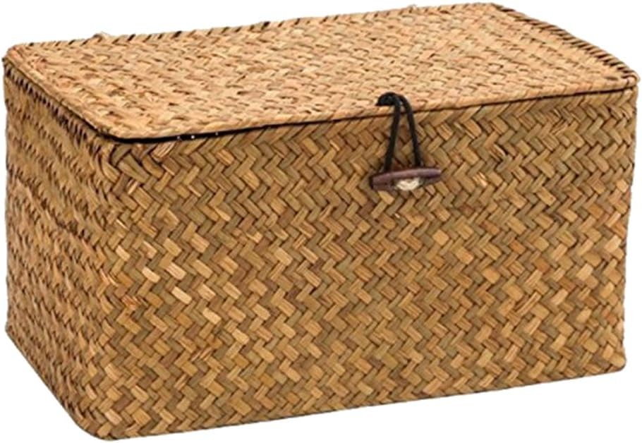 WOOD MEETS COLOR Wicker Storage Baskets with Lids, Seagrass Baskets