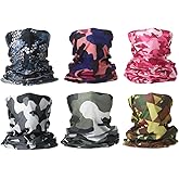 HARFINGTON 6pcs Summer Cooling Neck Gaiter Sun Protection Face Mask Fishing Neck Gaiter Sunscreen Breathable Bandana for Men Women, Camo m