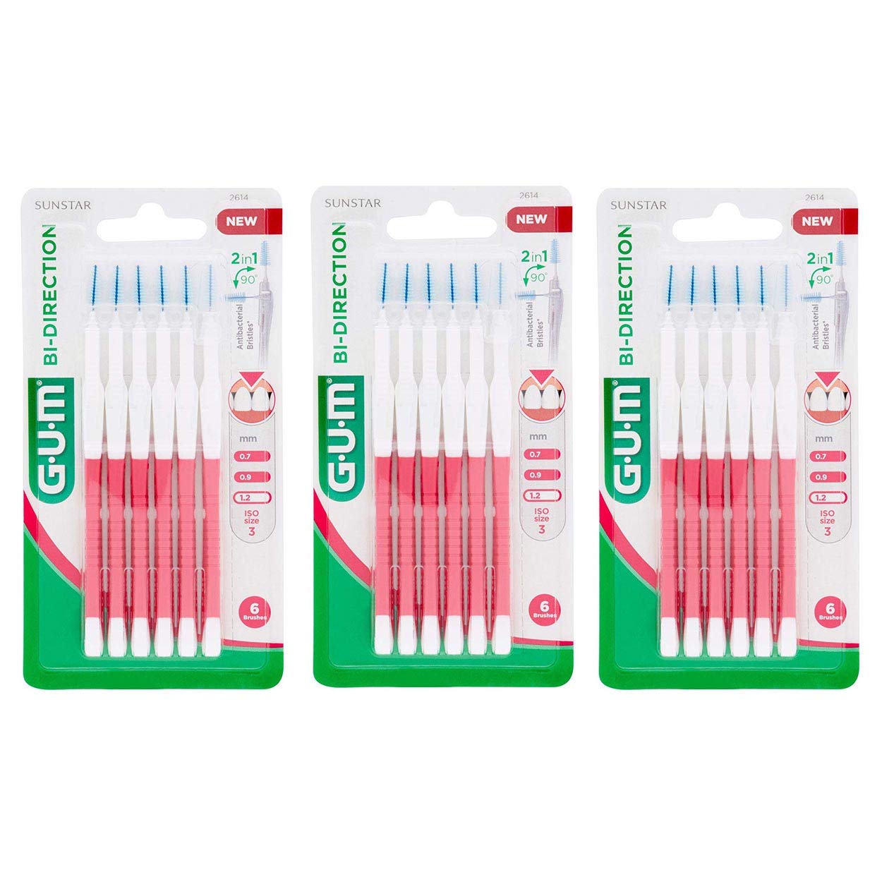 Gum Bi-Direction Interdental Brushes Pack of 6 1.2 mm Pink (Pine Tree)