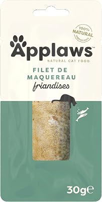 100% Friandise naturelle pour chat - Longe de maquereau pour chaton, Chats adultes et âgés - Lot de 12 sachets de 30 g