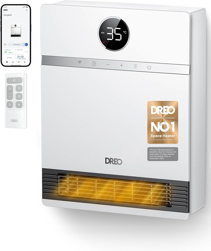Dreo Smart Wall Mounted Heater 30° Oscillation Alexa Control 24H Timer
