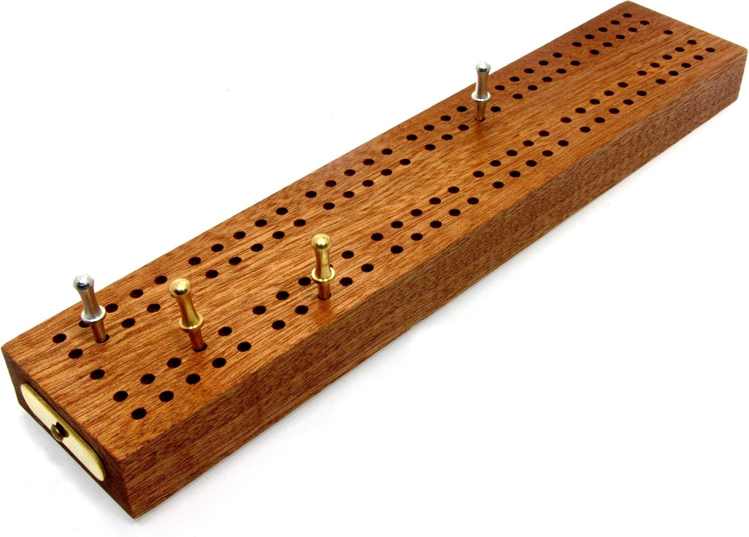 British Hardwood Cribbage Board with Peg Storage, 24cm, Supplied with 4 Metal Pegs and Instructions, Unisex, Adult/Teen