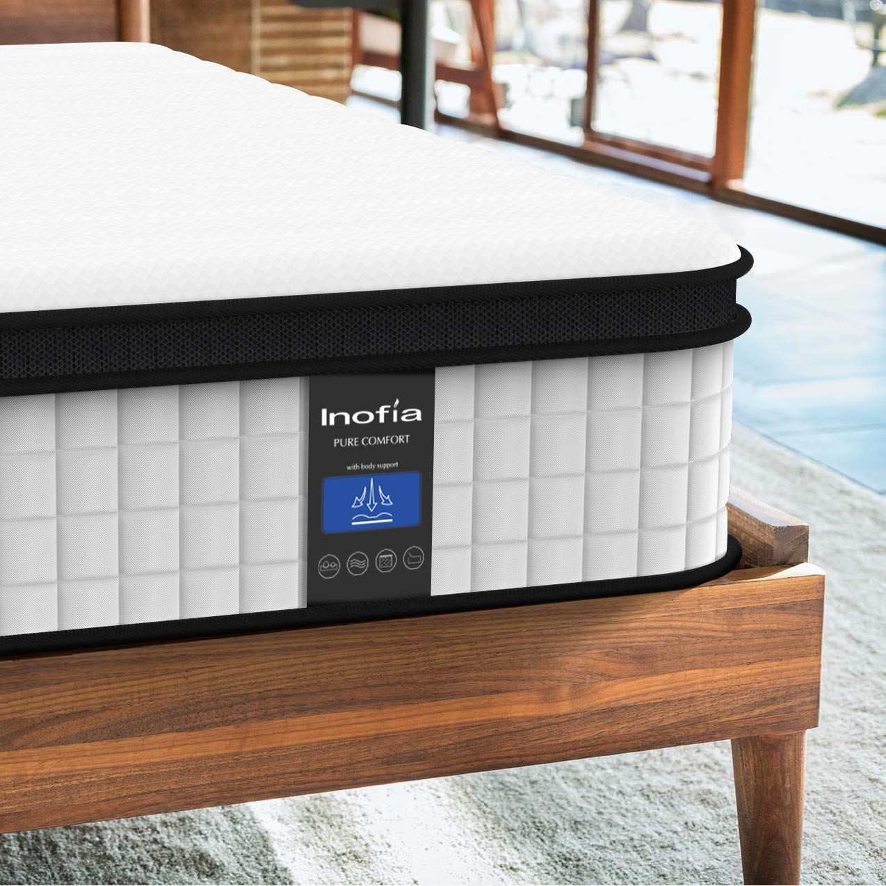 Inofia Queen Mattress,10 Inch Cool Memory Foam Innerspring Hybrid Mattress in a Box, Breathable Comfortable Mattress for Sleep Supportive & Pressure Relief, Queen Size