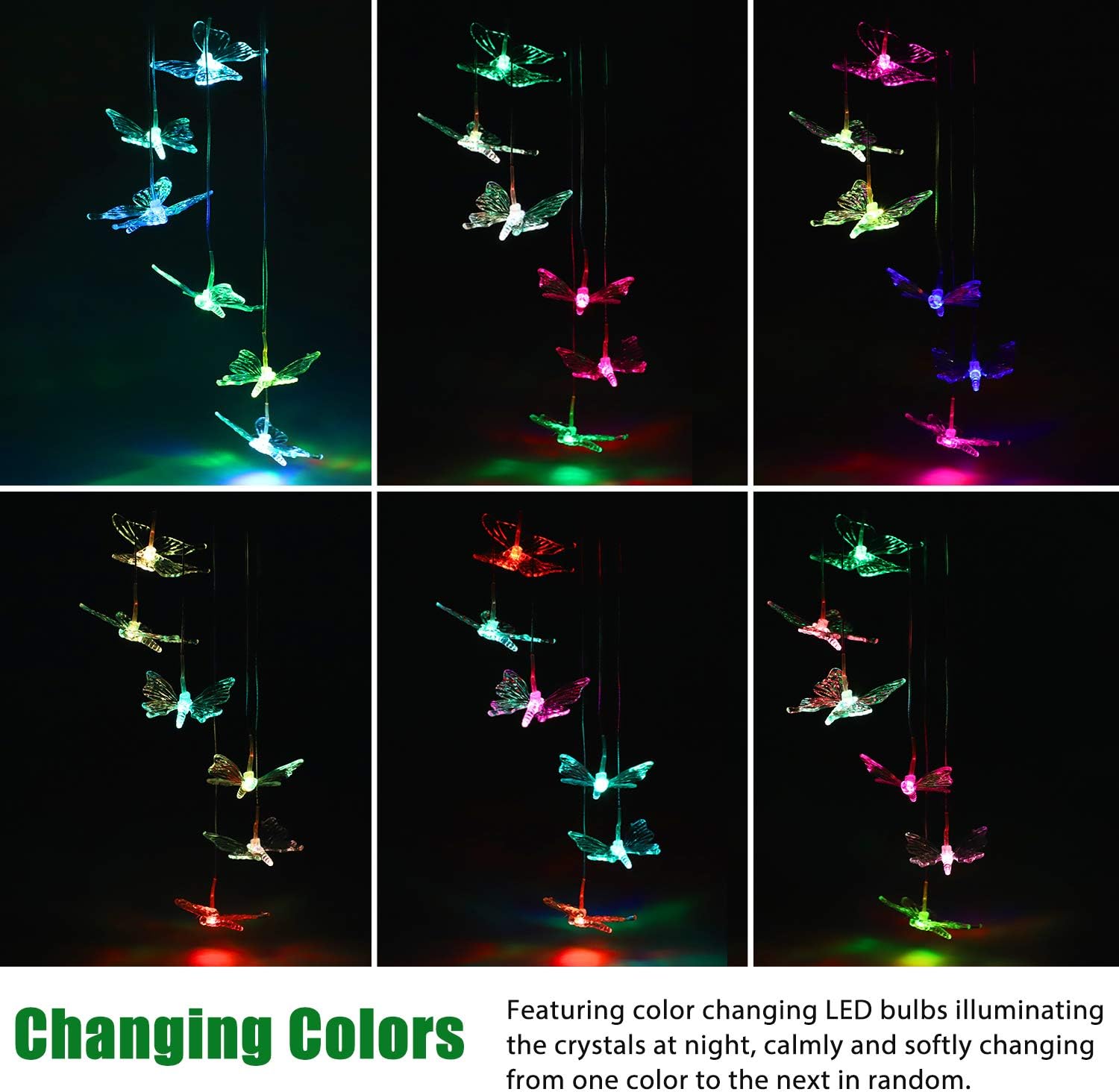 SUNJOYCO Butterfly Solar Wind Chimes, Color-Changing Outdoor Waterproof LED Wind Chime Solar Powered Colorful Light for Home/Party/Yard/Garden Decoration : Garden & Outdoor