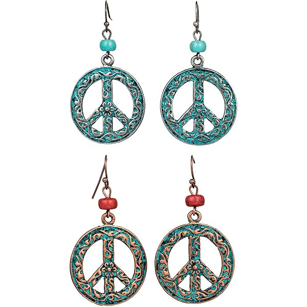 ROSTIVO Peace Sign Dangle Earrings - Wooden Hippie 60s 70s Style Earrings For Women