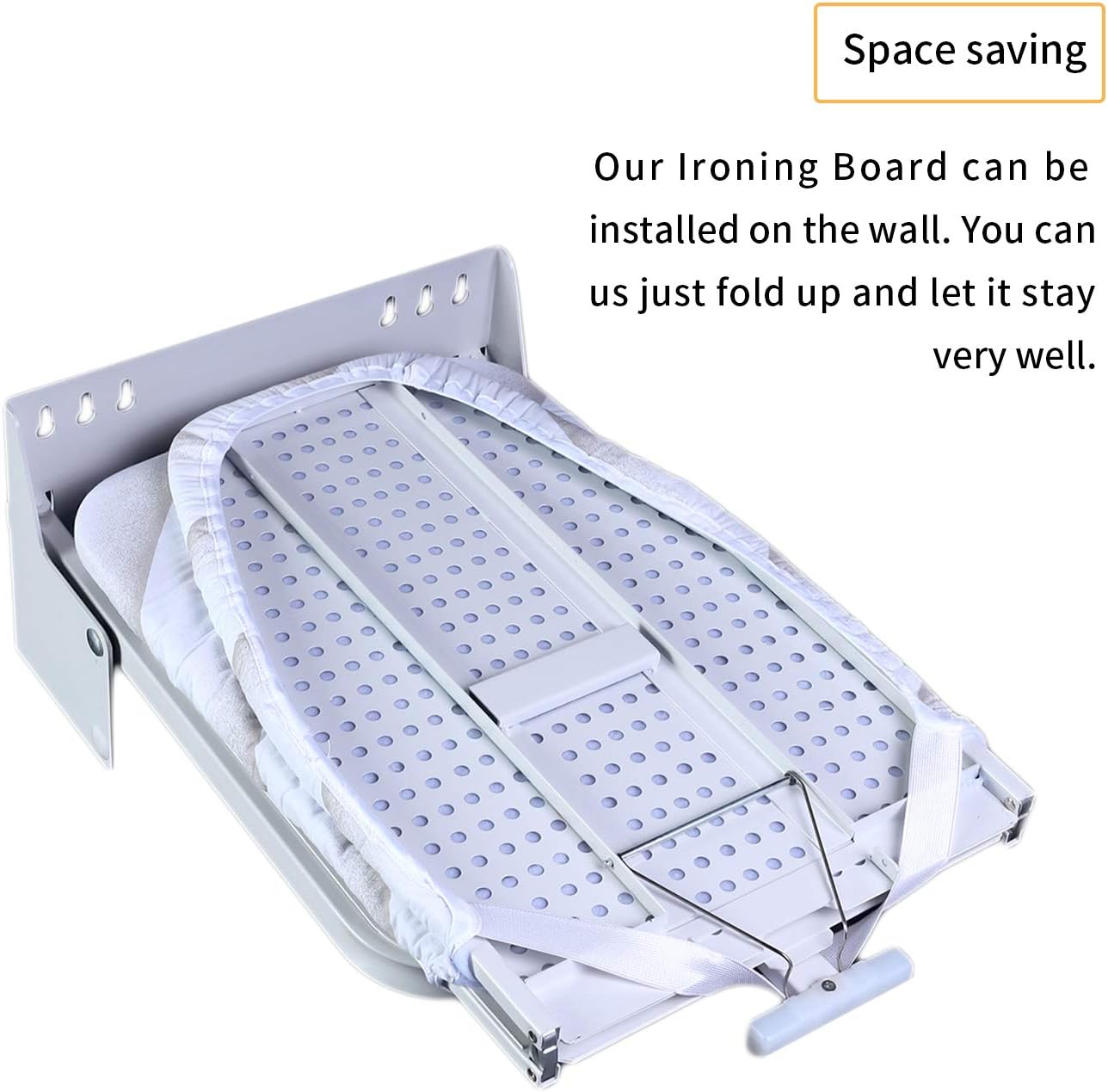 Nisorpa Wall Mounted Ironing Board Folding Away Metal Iron Table 180° Rotatable Space Saving With Heat Resistant Ironing Cover 985 x 300 x 185MM - Image 5
