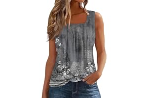 HUEAHDOU Ruffled Square Collar Tank Top Women Striped Tank Tee 2024 Summer Casual Loose Fit Sleeveless Shirt