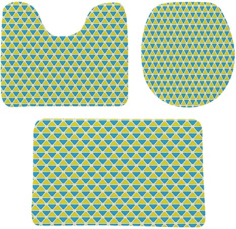 Amazon 黄色と青 玄関マット 便器の装飾 バスマット トイレマット 3点セット 三角形のパターン形成リンク六角形の幾何学的デザイン 防音 ラグマット 洗える おしゃれ 40 60cm スカイブルーイエロー 玄関マット オンライン通販