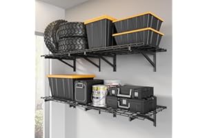 Jusgym 4 Pack Heavy Duty Garage Wall Shelving Set (2x3ft), Wall Mounted Garage Shelves 1000lbs Capacity, 24"x72" Shelf Storage Rack Floating Shelves, Black