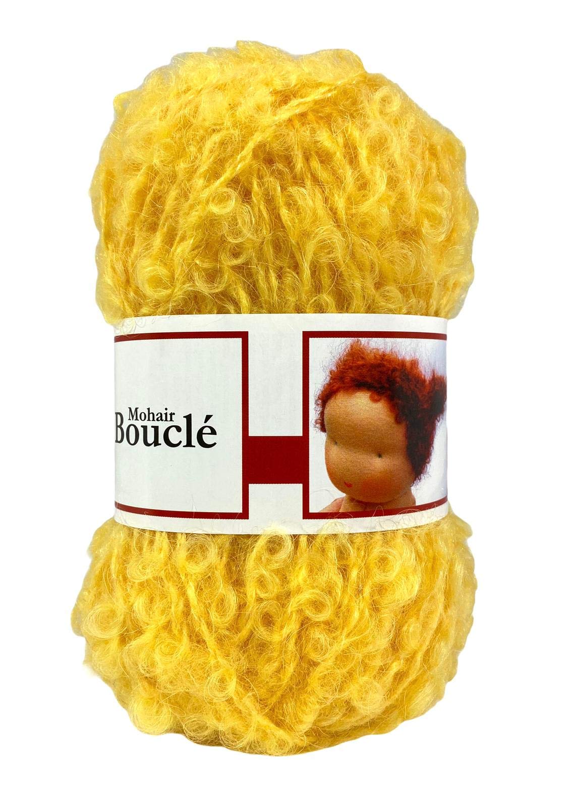 De witte Engel Doll Hair Mohair Blouclé Yarn for walldorf/Steiner Dolls 50 gr (Yellow) — image 1