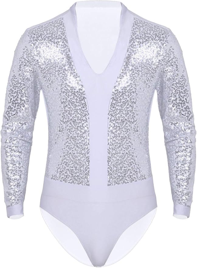 JEATHA Mens Shiny Rhinestones Latin Dance Leotard Ballroom Latin Tango