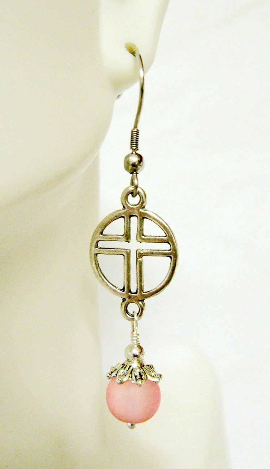 Amazoncom Cross Charm With Soft Pink Beach Glass Drop