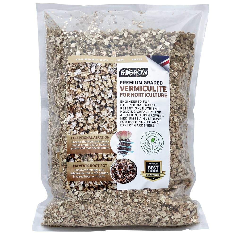 UK GROW 100% Pure Vermiculite - Bag - Improves Soil Aeration and Drainage - Ideal for Seed Starting, Repotting, and Composting (2L)