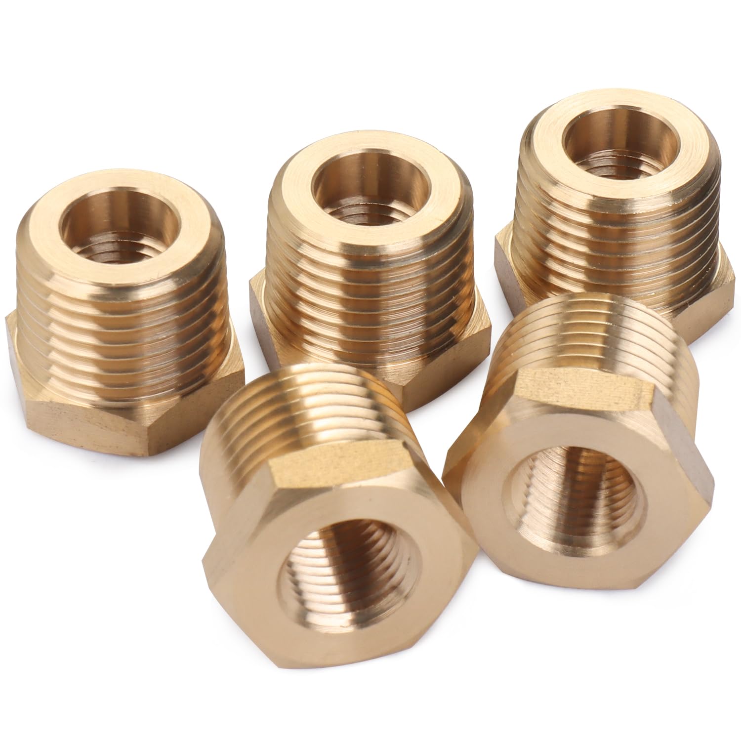 LTWFITTING Brass Pipe 1/2-Inch Male BSPT x 1/4-Inch Female BSPP Hex Bushing Reducer Fittings Fit for Steampunk Sconce, Water Temp Sensor (Pack of 5)