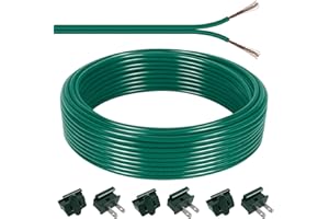 WOOWEE 60FT SPT-2 Christmas Electrical Wire with 6pcs Vampire Plugs, 18/2 Gauge Low Voltage Extension Cord, 18 AWG 2-Conductor Flexible Wire for Outdoor Holiday Lights, Landscape Lighting