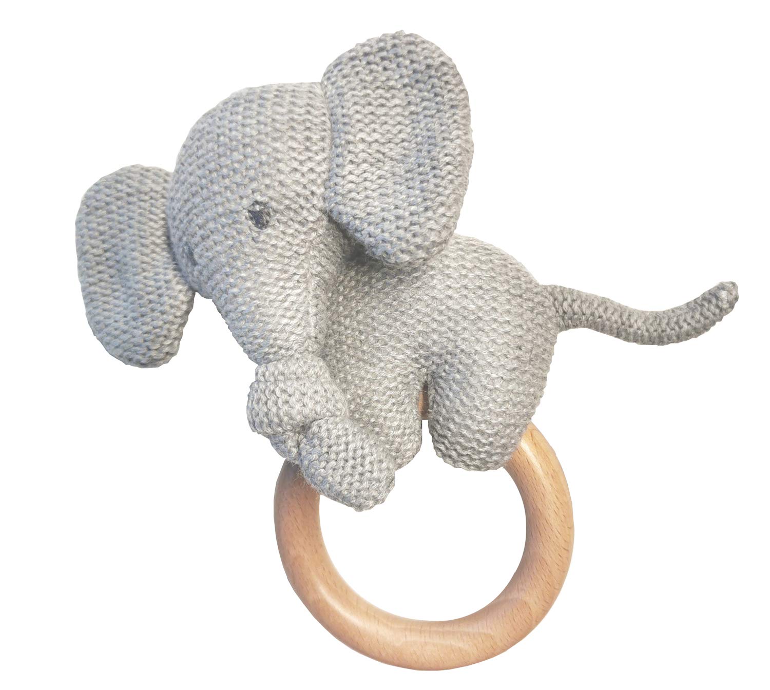 Nattou Wooden Teething Ring, with Cuddly Toy, Tembo Collection, 17 x 15 cm, Grey/Wood