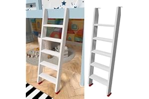 LBMBMO 50" 55" 60" White Wood Bunk Bed Ladder, Lofted/Dorm/RV Bed Bunkbed Ladders with 4in Extra Wide Steps and Non-Slip Pads, Replacement Wooden Ladder for Motorhome/Camping (White, 60in /153cm)
