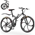 Max4out 26 Inch Folding Mountain Bike, 21 Speed Full Suspension Bicycle with High-Carbon Steel, Dual Disc Brake Non-Slip Quick Release tire Folding Bicycle for Adults/Men/Women