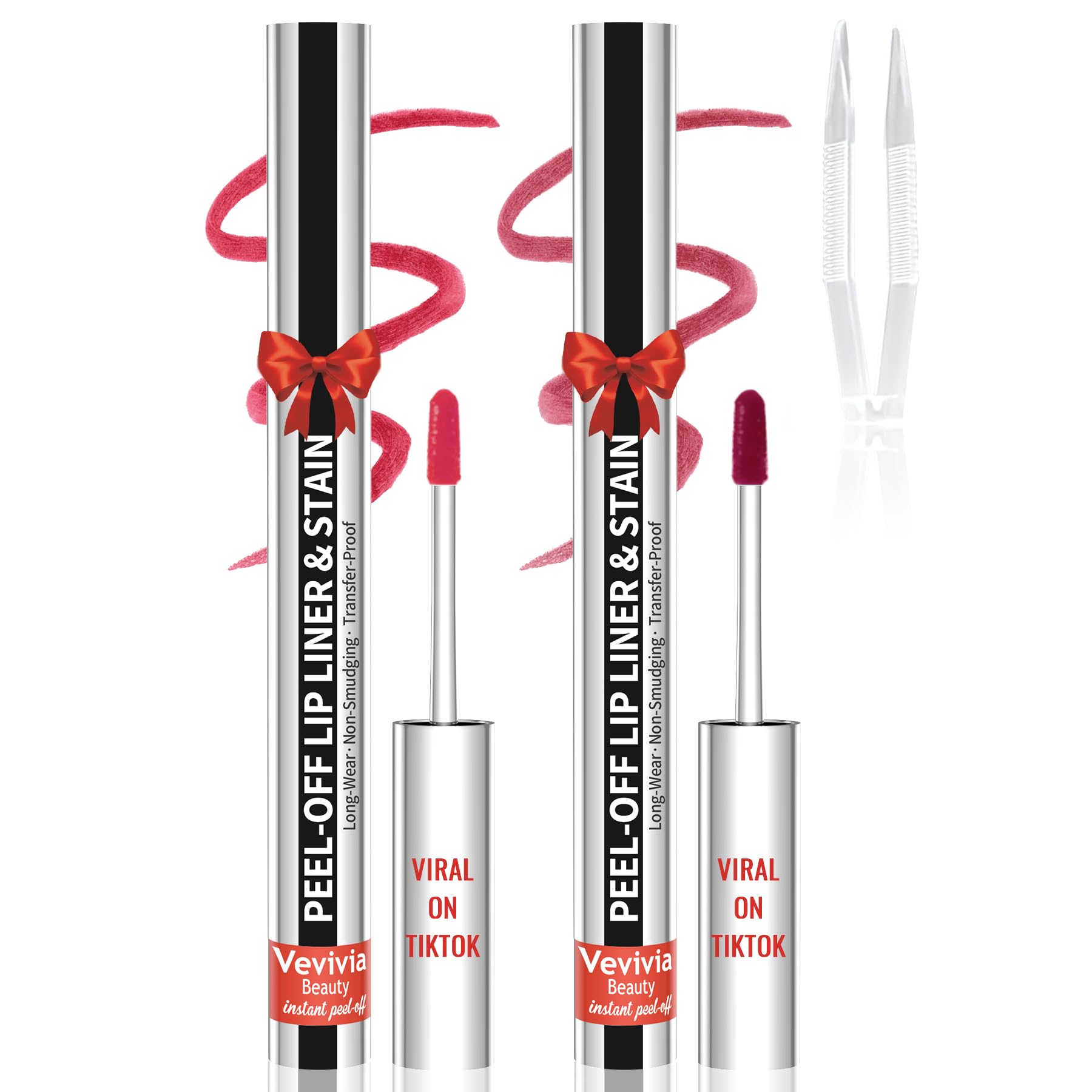 Photo 1 of 2pcs Lip Stain Peel Off,Lip liner Stain Waterproof Long Lasting,2-in-1 Lip Liner with Tweezer Nude Matte,Non-Stick Cup,Transfer-proof?Natural Finish,Stay On All Day,Perfect for Gift (Nude+Rose)
