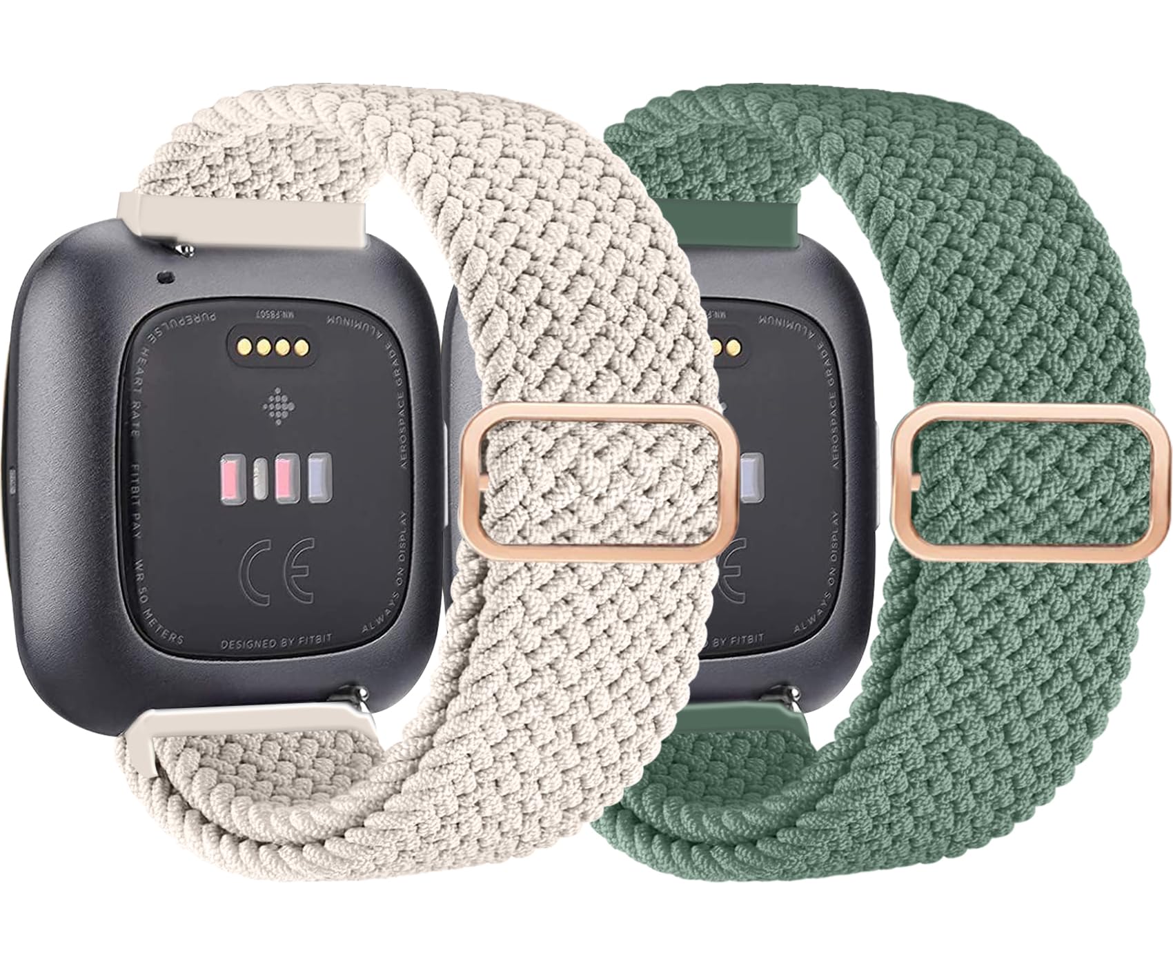 chinbersky 2 Pack Straps Compatible with Fitbit Versa 2/Versa/Versa Lite/Versa SE Nylon Strap, Soft Adjustable Braided Replacement Sport Strap, Elastic Nylon Watch Strap