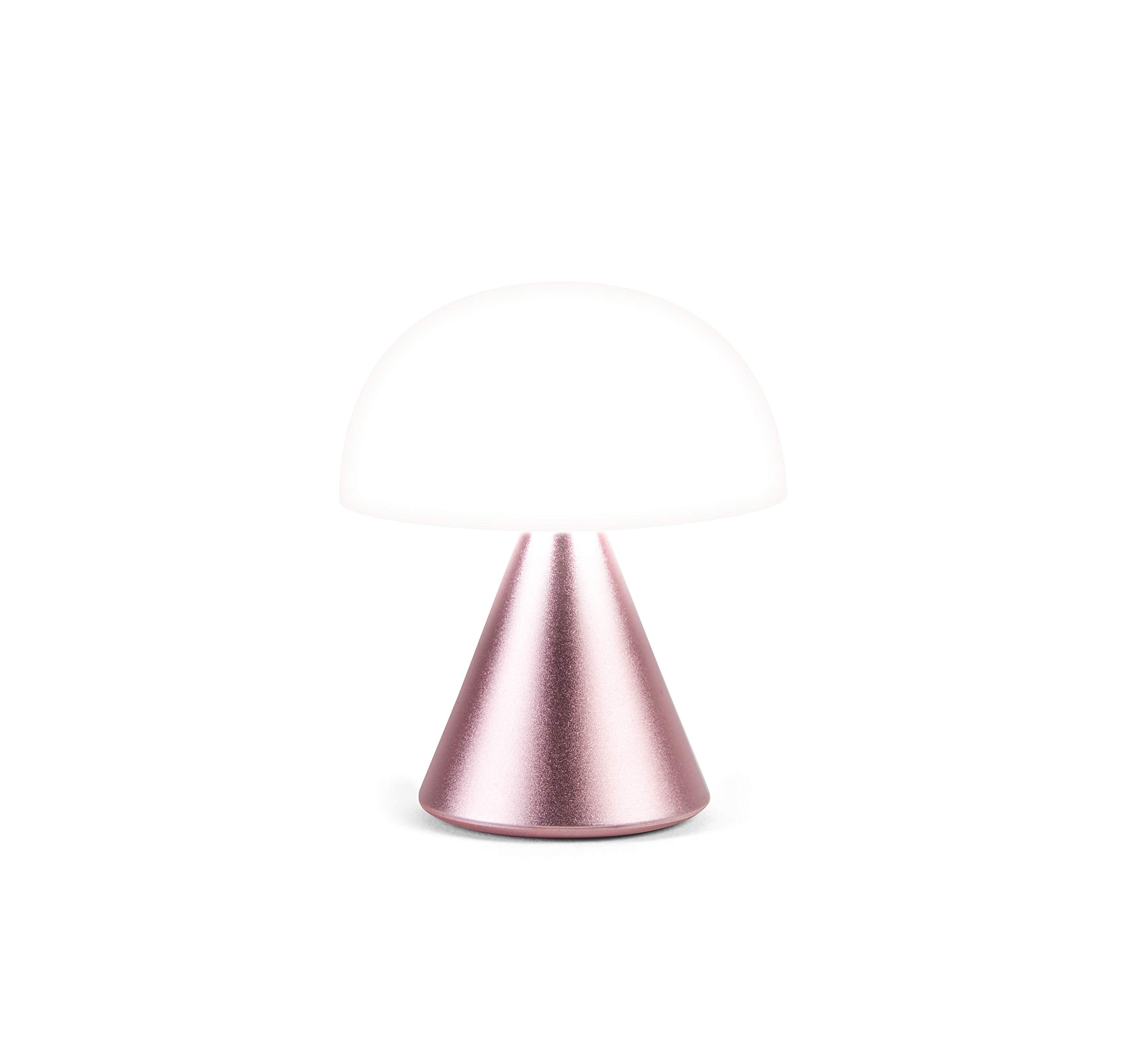 Lexon Mina Small Mushroom Lamp - LED Portable Bedside Light for Bedrooms, Kids & Nursery - Rechargeable with 12h Autonomy & Memory Dimmer, Aluminum - Pink
