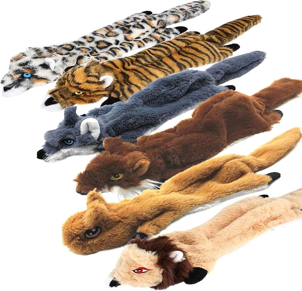 Newthinking No Stuffing Squeaky Dog Toys 6 Pack Long Plush Squeakers