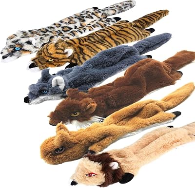 Newthinking No Stuffing Squeaky Dog Toys 6 Pack Long Plush Squeakers