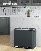 SONGMICS Kitchen Bin 3 x 18 L Recycling Bin 3 Compartment Steel Greenish Grey view 2