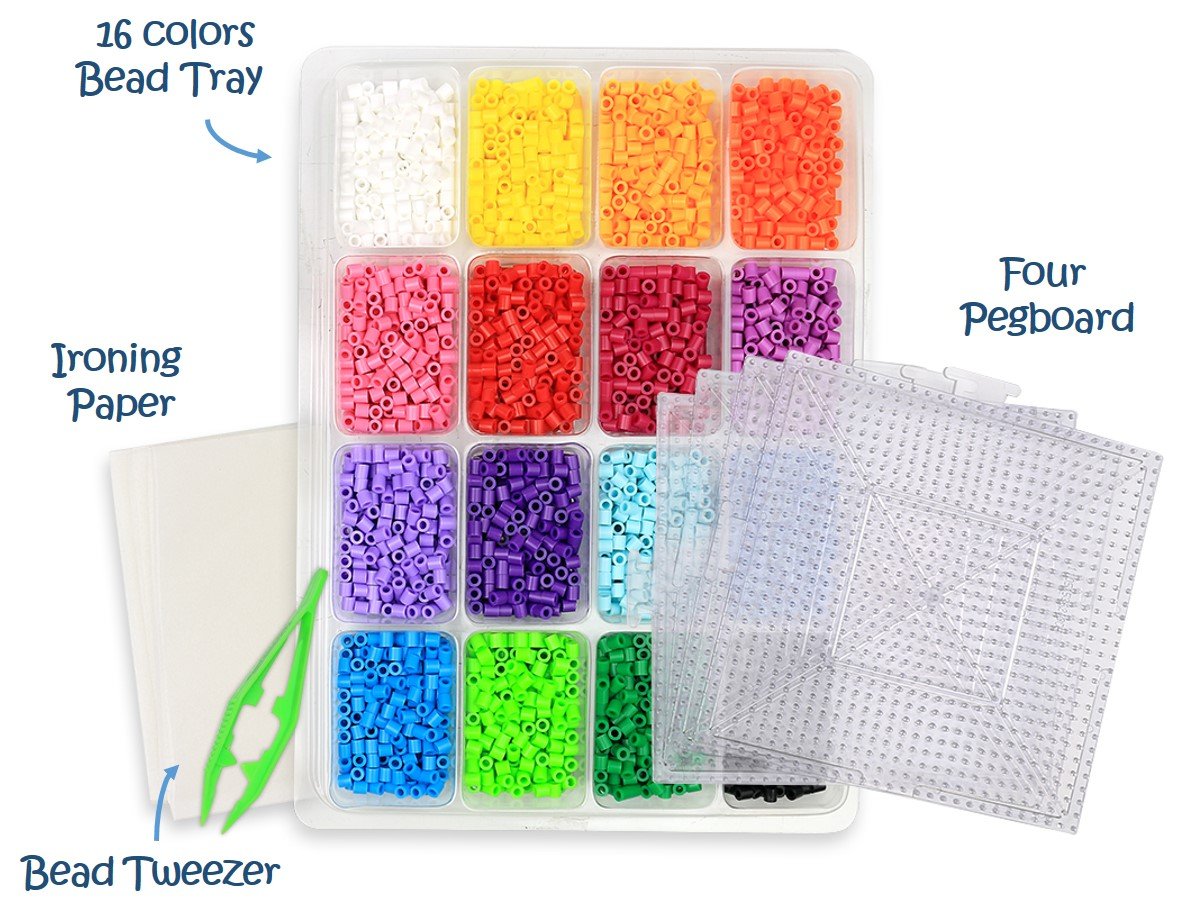 Perler Beads Kit Tray of 16 Fun Color Perler Fuse Beads (4000 beads) With Four eBay