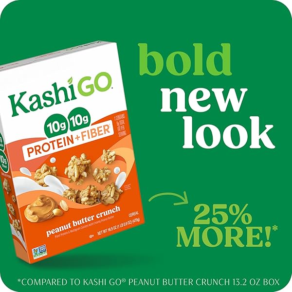 KASHI GO PROTEIN CEREAL, 10G PROTEIN, 10G FIBER, PEANUT BUTTER CRUNCH, 16.9OZ BOX (1 BOX)