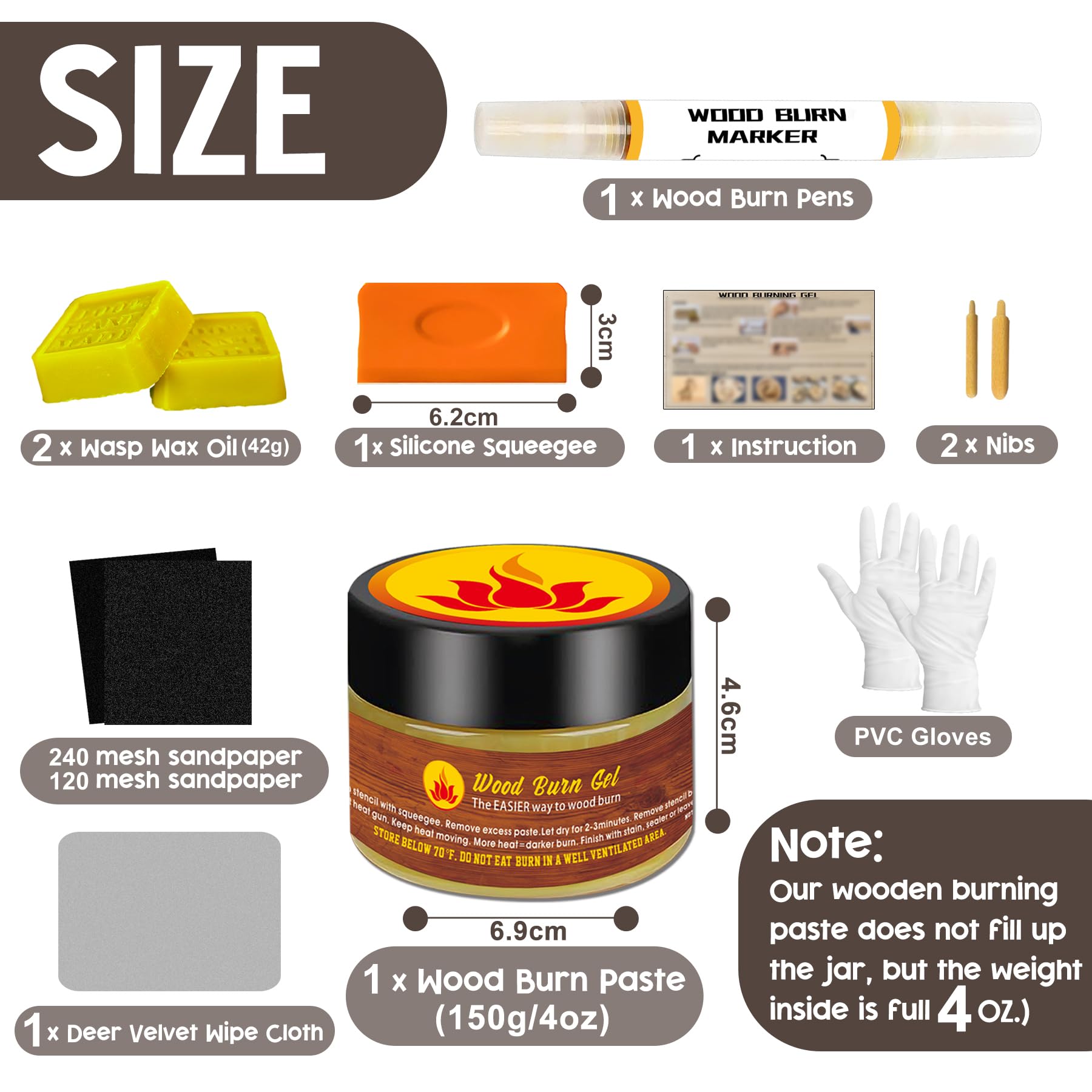 Wood Burn Paste Pen Kit, 4OZ Wooden Burning Gel, Double Sided Wood Burn Marker Kit for DIY Beautiful Wooden Burning in Minutes, Perfect for Beginners Handmade Meaningful Gifts