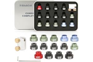 AltitudeCraft Bullet Comparator Kit with 14 Inserts, Universal Fit for .17 to .45 Calibers, Precision Ammo Reloading Supplies and Equipment and Gauge Tool with Tin Box, Anodized Aluminum