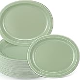 Hsei 100 Pcs Disposable Oval Paper Plates 10'' x 12'' Large Spring Tea Party Plates Baby Shower Paper Platters Bulk Supplies(Sage Green,spring Tea Party)