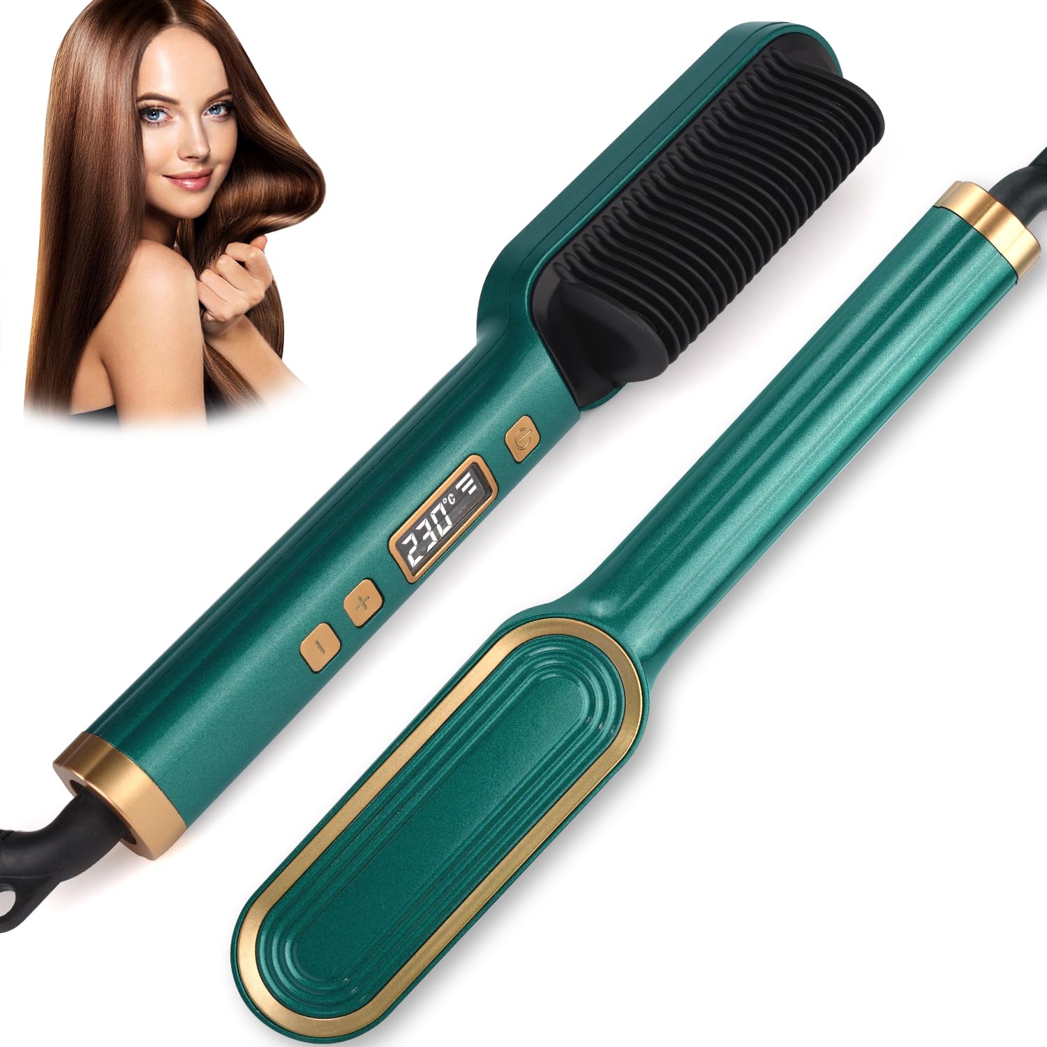 LTZRXT Hair Straightener Brush, Hair Straighteners for Women, Hot Brush for Women, Adjustable Temperature & Anti-Scald, Girl's Gift, Hair Tools for Styling (Green)