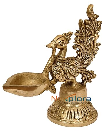 Nexplora Industries Pvt. Ltd. Brass Bird Design Diya | Deepak | Oil Lamp in Glossy Antique Finish | Puja Item