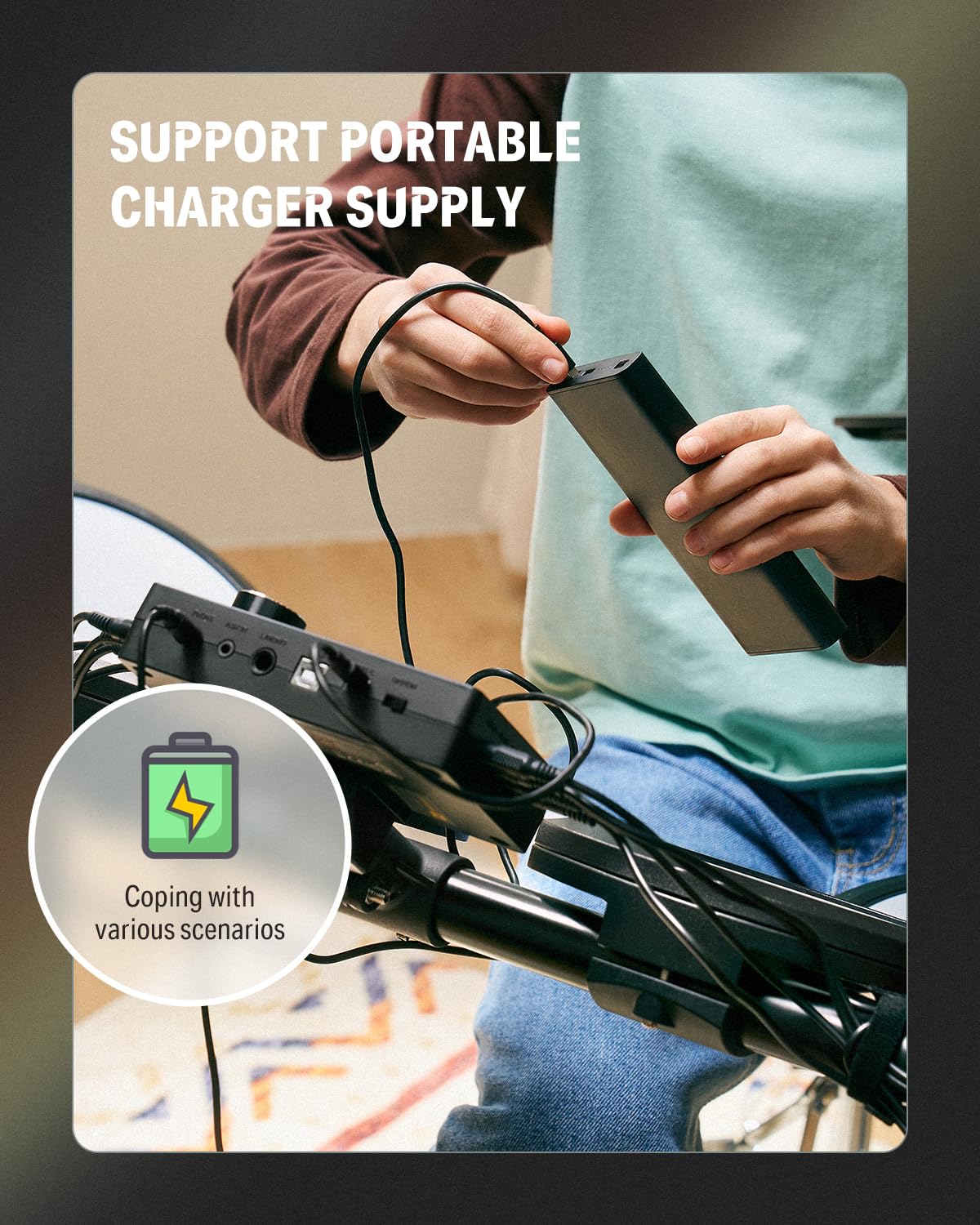 Donner Batería Eléctrica DED-70 Batería Electrónica para Principiantes con 150 Sonidos, 4 Pads de Malla Silenciosos, Platillos de 9", USB MIDI, Carga Tipo C, 2 Pedales, Trono, Auriculares, Baquetas, Lecciones Melódicas