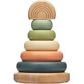 Pearhead Wooden Rainbow Stacking Ring Toy, Montessori Baby Stacker | Neutral Color Sorting Rings, Fine Motor Play, Hand-Eye Coordination, Nursery Decor, Baby or Toddler Gift, Ages 12M+